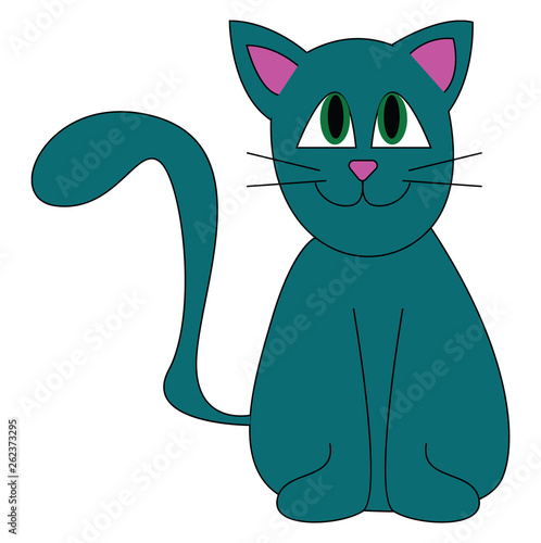 A blue cat with green eyes looks cute vector or color illustration