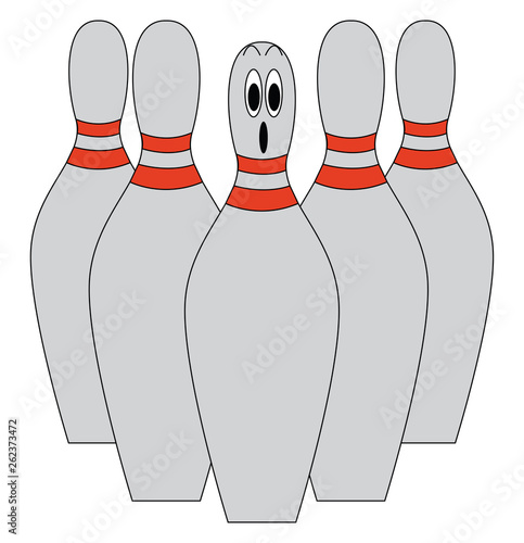 A set of five grey-colored bowling pins vector or color illustration