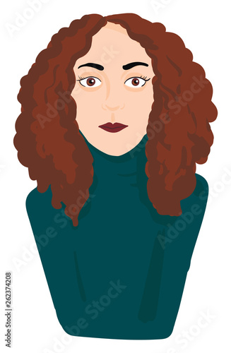 A girl with brown hair eyes and lips looks cute vector or color illustration