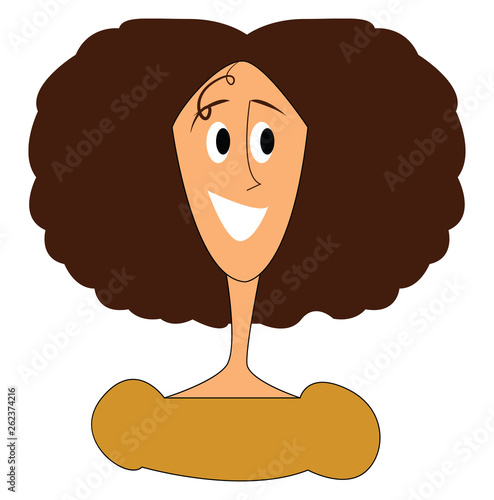 A girl with brown bushy hair looks cute vector or color illustration