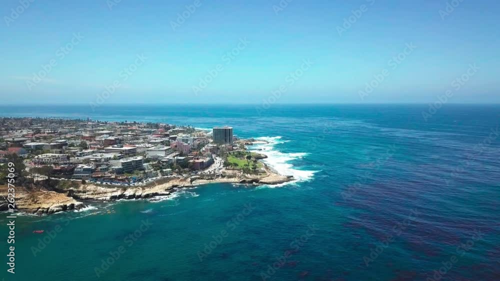 Drone Aerial of San Diego California Coast and Approaching to La Jolla Cove Over Pacific Ocean With Waves 4k Drone Aerial of San Diego California Coast and Approaching to La Jolla Cove Over Pacific Ocean With Waves 4k