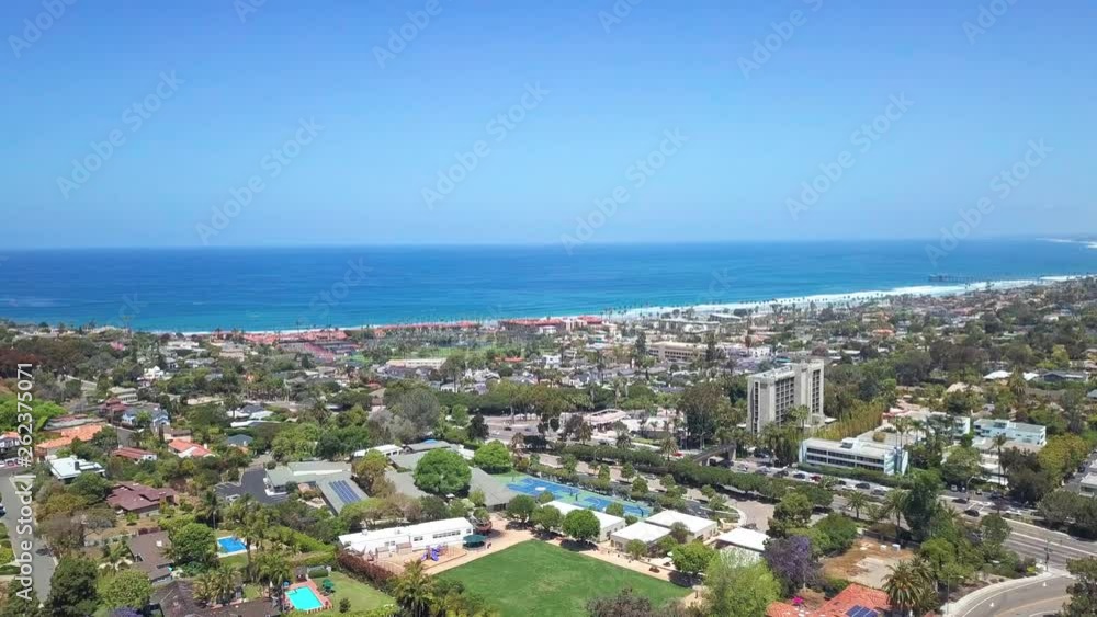 Drone Aerial of San Diego California Cityscape With Residental Area Football Field Tennis Courts and Skyline Over Pacific Ocean on La Jolla Beach 4k Drone Aerial of San Diego California Cityscape With Residental Area Football Field Tennis Courts and Skyline Over Pacific Ocean on La Jolla Beach 4k