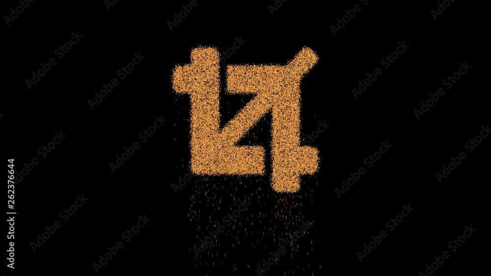Symbol crop appears from crumbling sand. Then crumbles down. Alpha channel Premultiplied - Matted with color black Symbol crop appears from crumbling sand. Then crumbles down. Alpha channel Premultiplied - Matted with color black