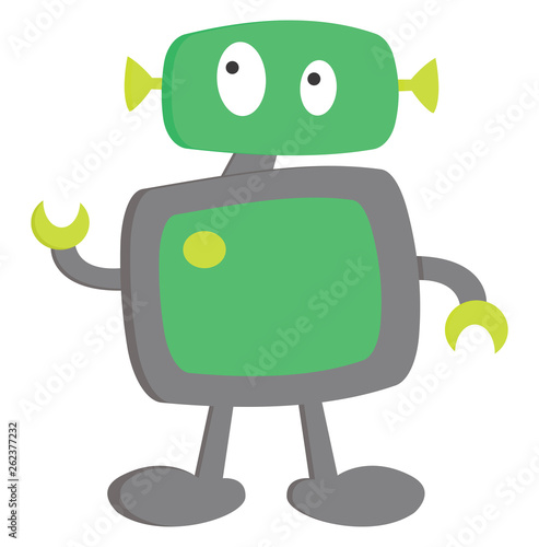 A cute little cartoon robot ready to execute its action vector or color illustration