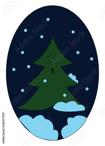 The portrait of a sleeping tree at night over dark blue background vector or color illustration