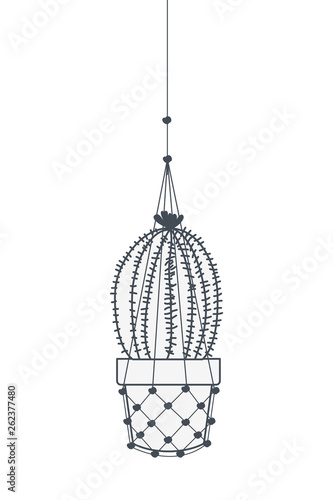 cactus on macrame hangers isolated icon