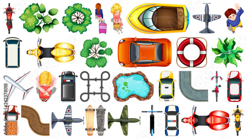 Set of various object  top view