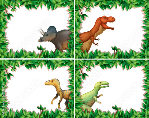 Fototapeta Naklejka Na Ścianę i Meble -  Set of dinosaur in nature frame