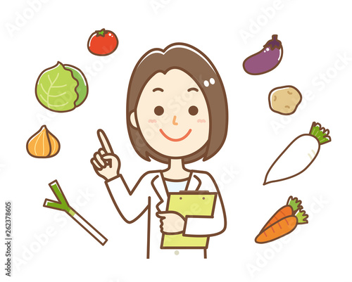 栄養士　野菜　指さし　上半身