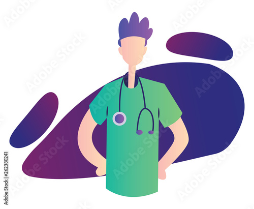 Colorful vector illustration on a white background of a ward boy in green medical suit