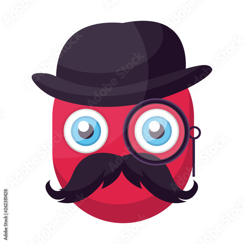 Deep pink old emoji face with hat mustashes and monocular vector illustration on a white background photo
