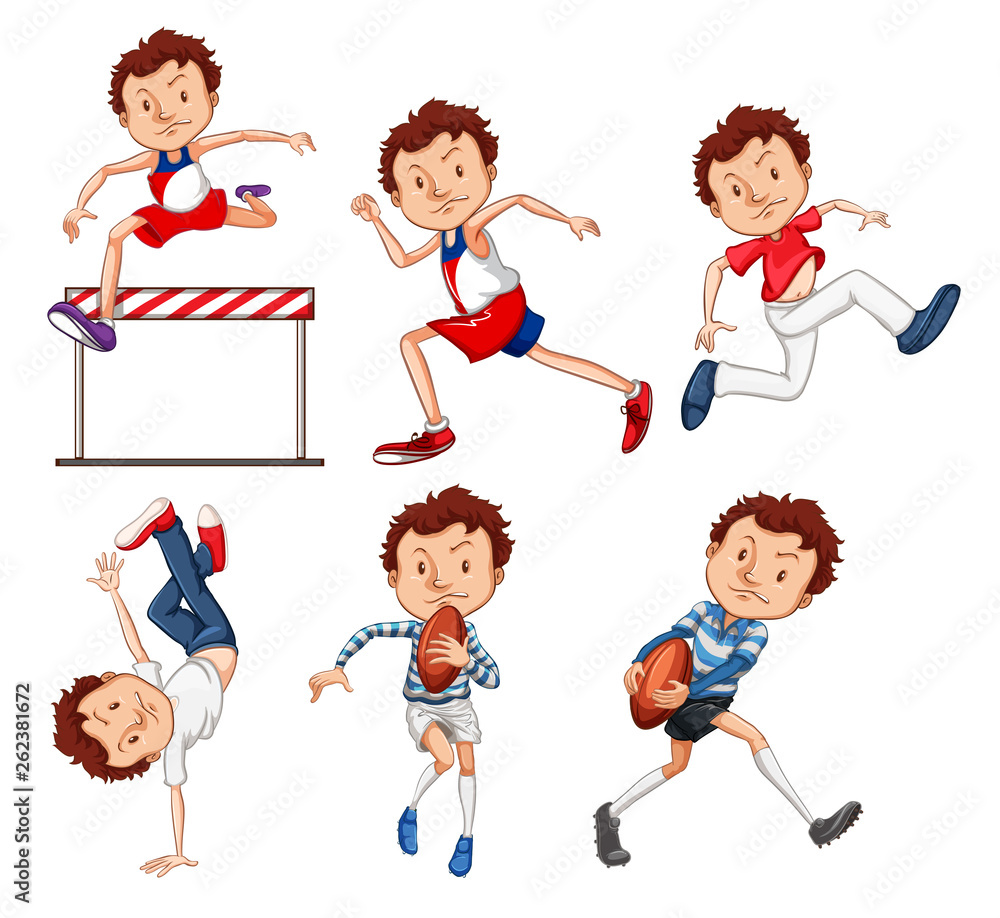 Set of male sport athletes Set of male sport athletes