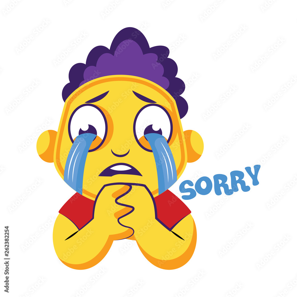 Yellow boy crying and saying sorry vector illustration on a white ...