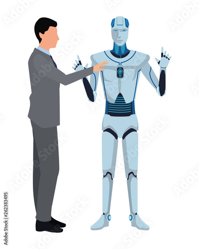 humanoid robot and businessman