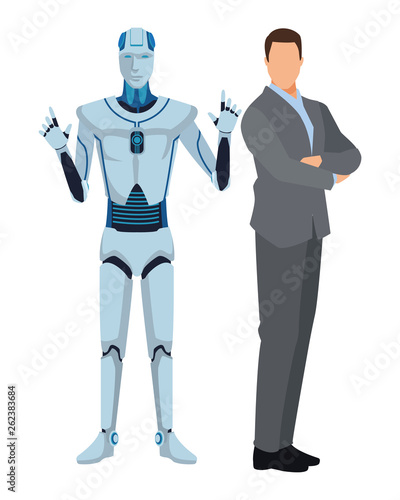 humanoid robot and businessman