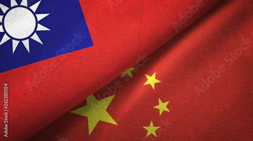 Taiwan and China two flags textile cloth, fabric texture