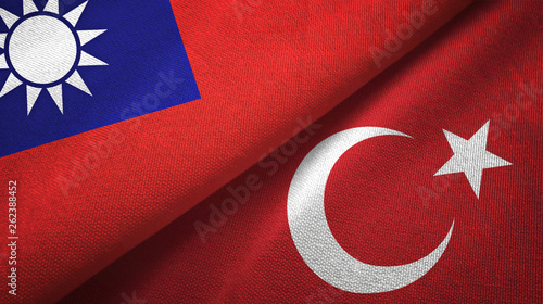 Taiwan and Turkey two flags textile cloth, fabric texture