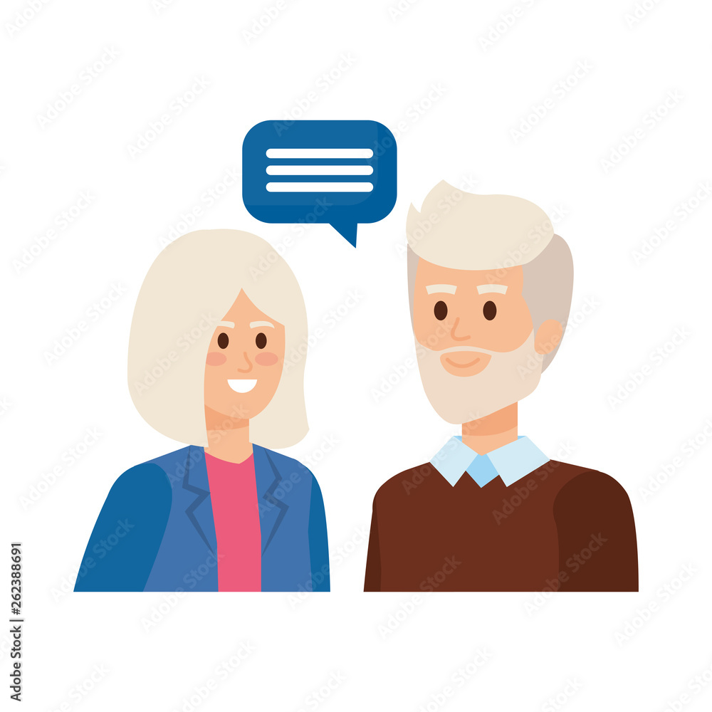 cute grand parents couple with speech bubble cute grand parents couple with speech bubble