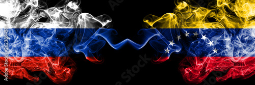 Russian vs Venezuela  Venezuelan smoke flags placed side by side. Thick colored silky smoke flags of Russia and Venezuela  Venezuelan