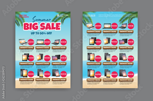 2 sides flyer template for Summer Sale Promotion