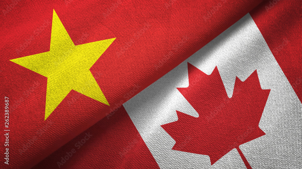 Vietnam and Canada two flags textile cloth, fabric texture Vietnam and Canada two flags textile cloth, fabric texture