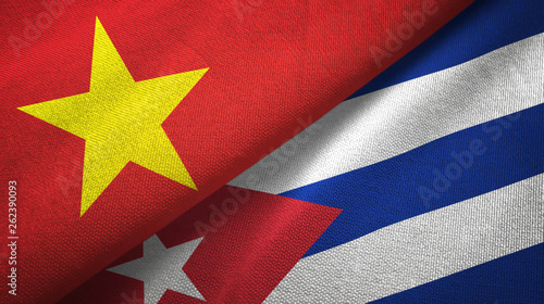 Canvas Print Vietnam and Cuba two flags textile cloth, fabric texture