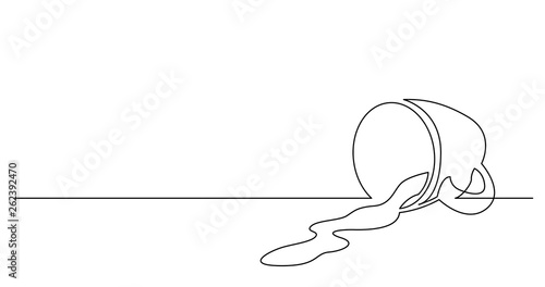 contiuous line drawing of spilled coffee from mug