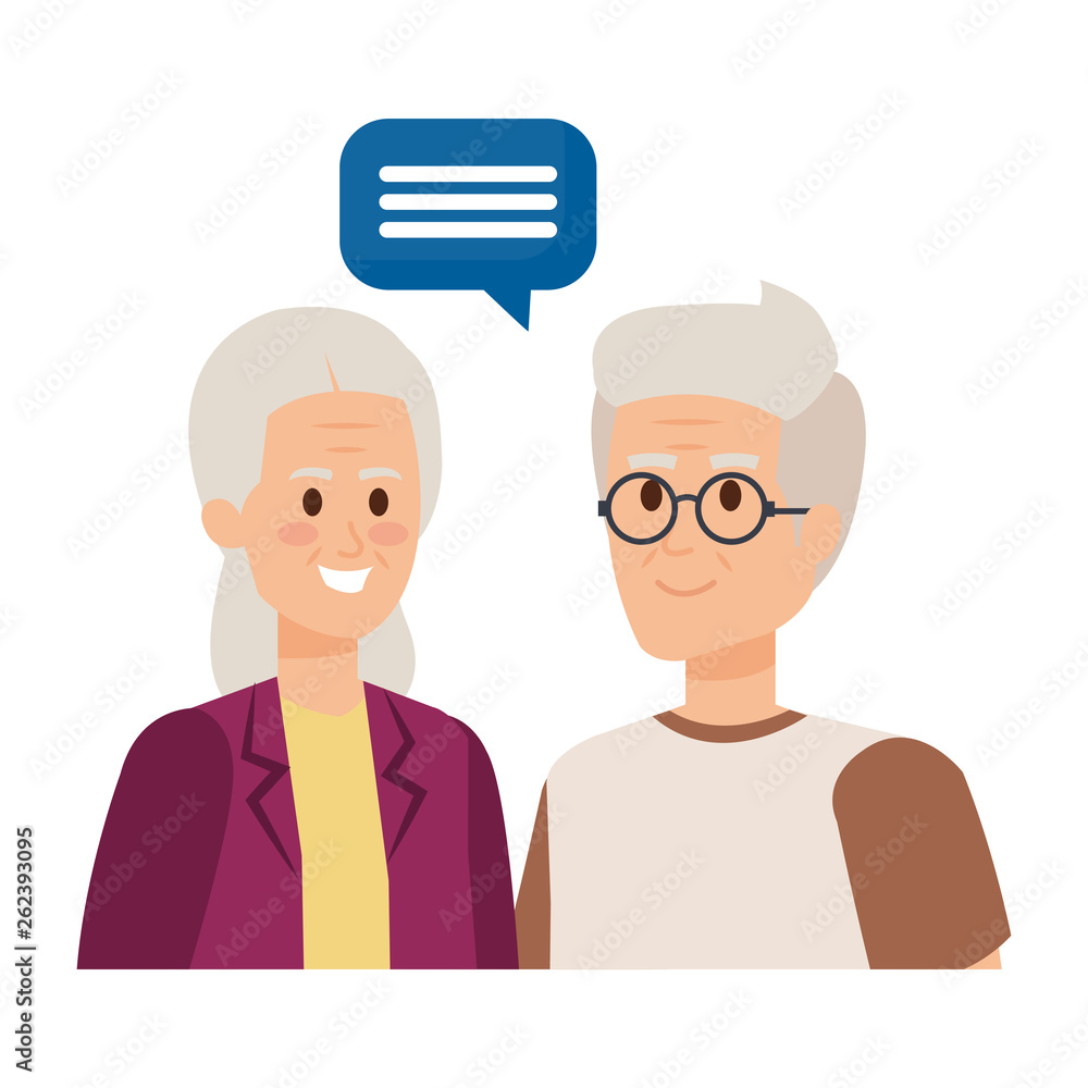 cute grand parents couple with speech bubble cute grand parents couple with speech bubble