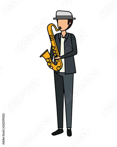 man playing saxophone character