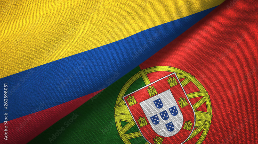 Colombia and Portugal two flags textile cloth, fabric texture