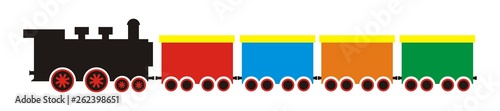 Train set, steam locomotive and wagons. Vector illustration.