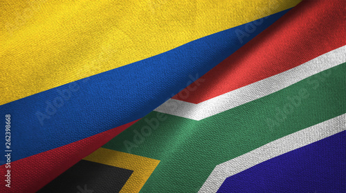 Colombia and South Africa two flags textile cloth, fabric texture