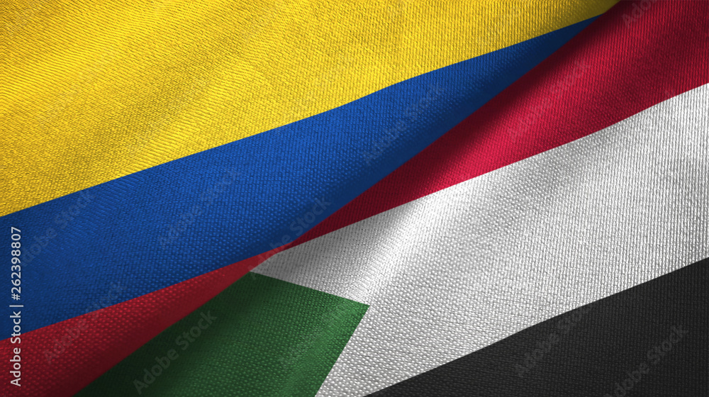 Colombia and Sudan two flags textile cloth, fabric texture Colombia and Sudan two flags textile cloth, fabric texture