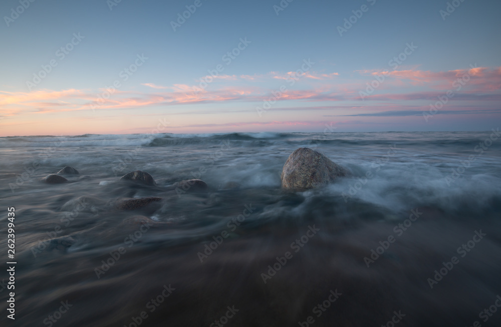 Sunset over the baltic sea photographed with long exposure. 