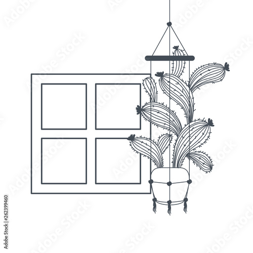 cactus on macrame hangers isolated icon