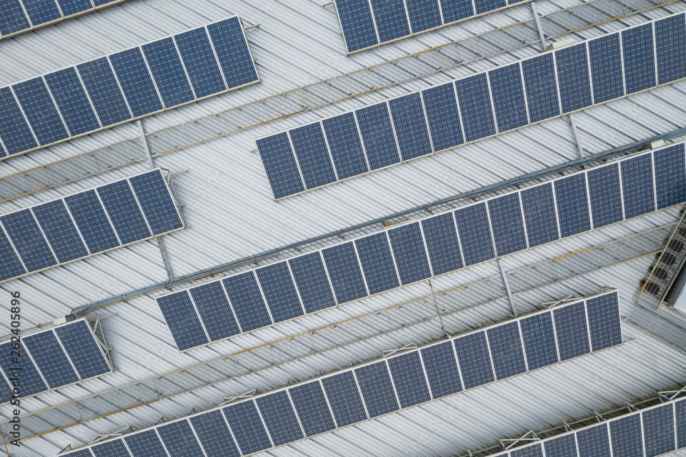 Fototapeta premium Top view of Solar panel on the building