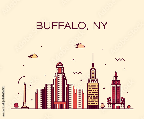 Buffalo skyline New York USA vector linear style