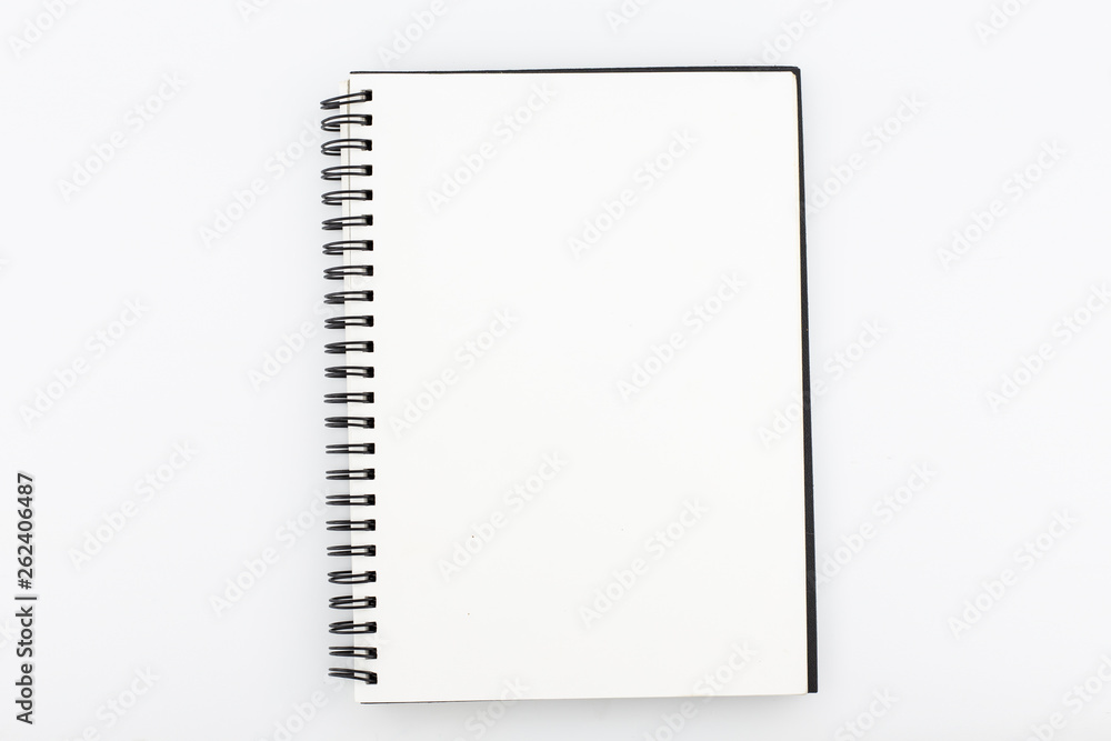 Top view, empty notebook on a white background. Top view, empty notebook on a white background.