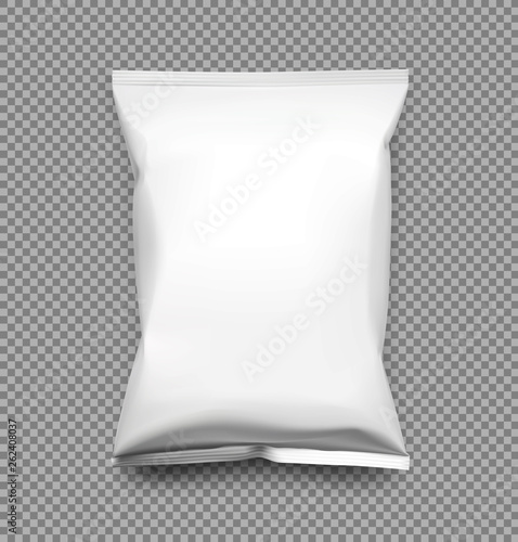 Food snack pillow bag isolated on transparent background. Vector illustration. Can be use for template your design, promo, adv. EPS10.	