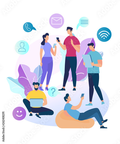 Young People Characters Chatting in Social Network