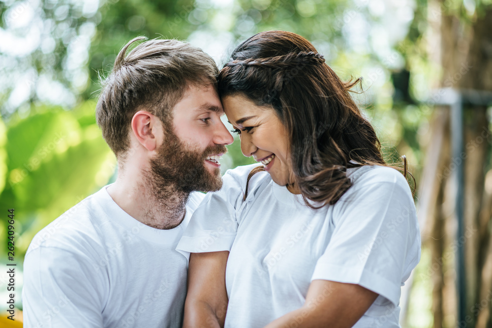 Happy Smiling Couple diversity in love moment together Happy Smiling Couple diversity in love moment together