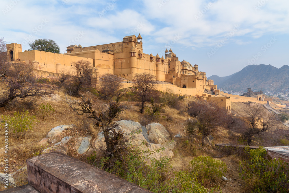 Amber fort and palace in Maotha Lake. Rajasthan. India