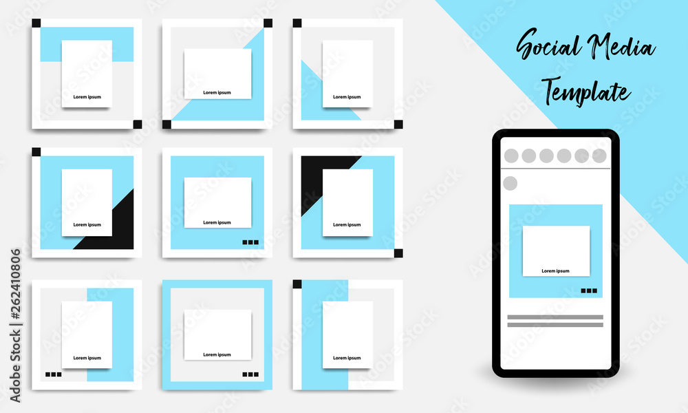 Editable square abstract geometric banner template for social media post. Blue, black and white frame color. Minimal design background vector illustration Editable square abstract geometric banner template for social media post. Blue, black and white frame color. Minimal design background vector illustration