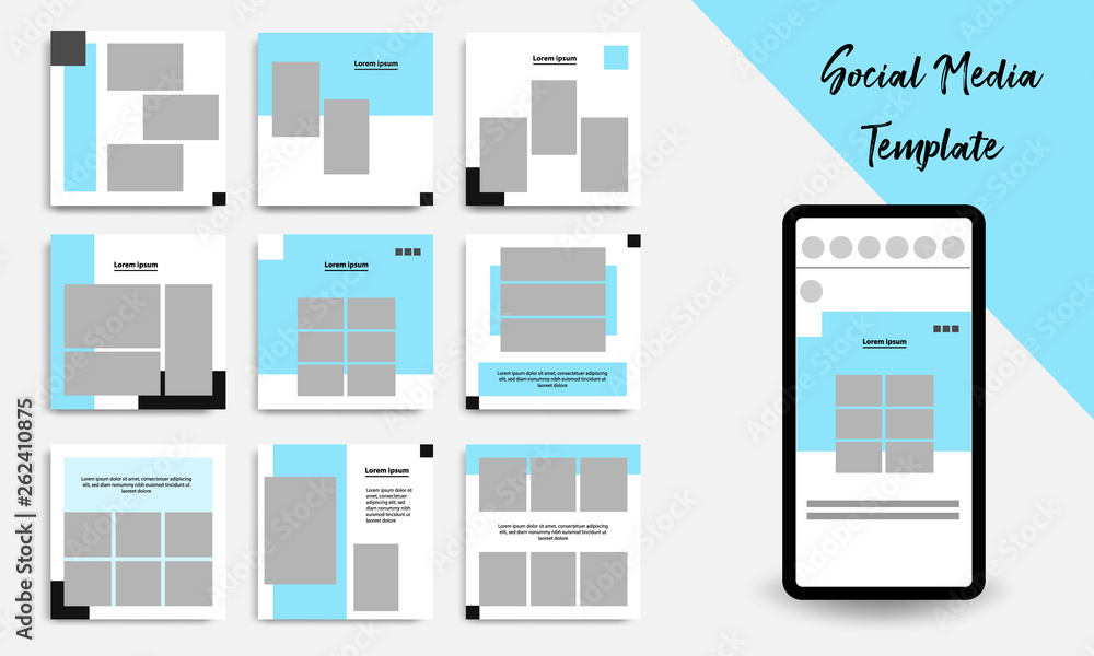 Editable square abstract geometric banner template for social media post. Blue, black and white frame color. Minimal design background vector illustration Editable square abstract geometric banner template for social media post. Blue, black and white frame color. Minimal design background vector illustration