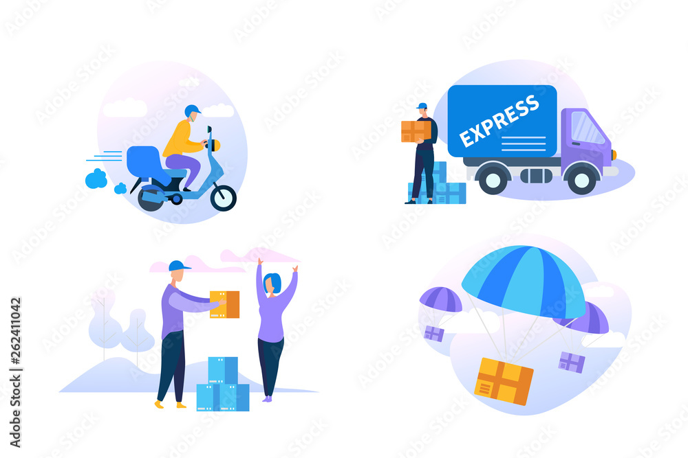 Express Delivery Icon Set on White Background. Stock Vector