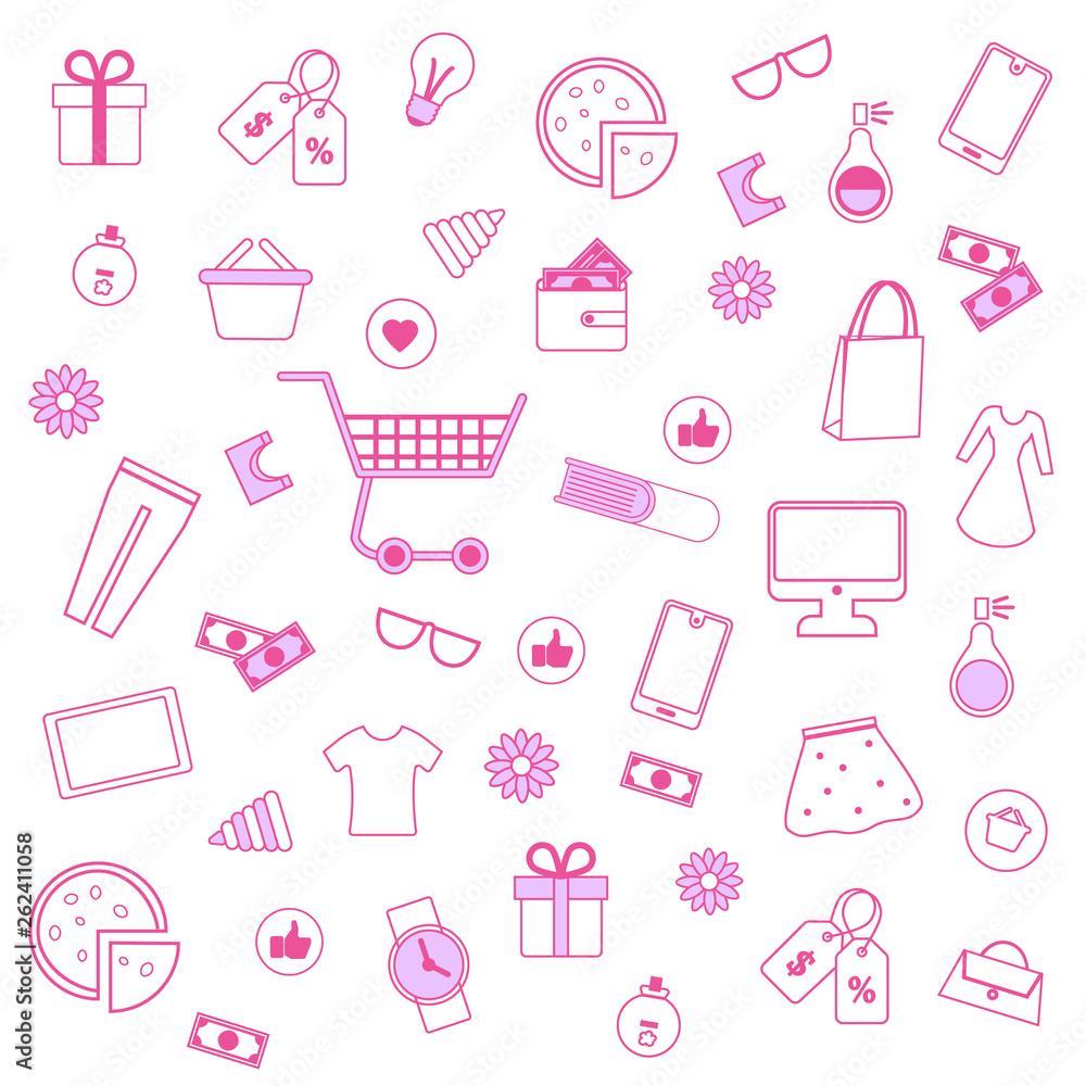 Pink Men and Women Accessories on White Background Pink Men and Women Accessories on White Background