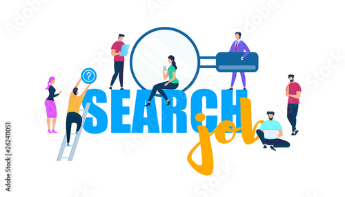 People Around of Blue and Yellow Words Search Job