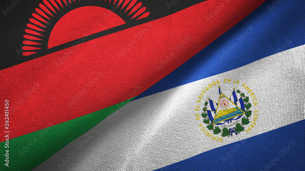 Malawi and El Salvador two flags textile cloth, fabric texture Malawi and El Salvador two flags textile cloth, fabric texture