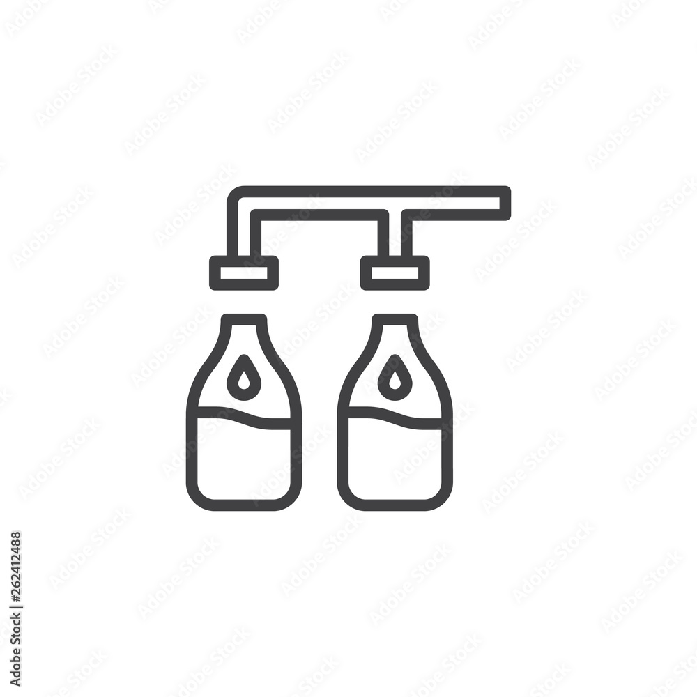 Automatic milking system line icon. linear style sign for mobile concept and web design. Milk pouring in bottles outline vector icon. Symbol, logo illustration. Pixel perfect vector graphics Automatic milking system line icon. linear style sign for mobile concept and web design. Milk pouring in bottles outline vector icon. Symbol, logo illustration. Pixel perfect vector graphics
