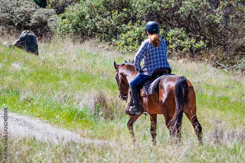 Unidentified woman riding a horse on the hills of south San Francisco bay area, Santa Clara county, San Jose, California © Sundry Photography